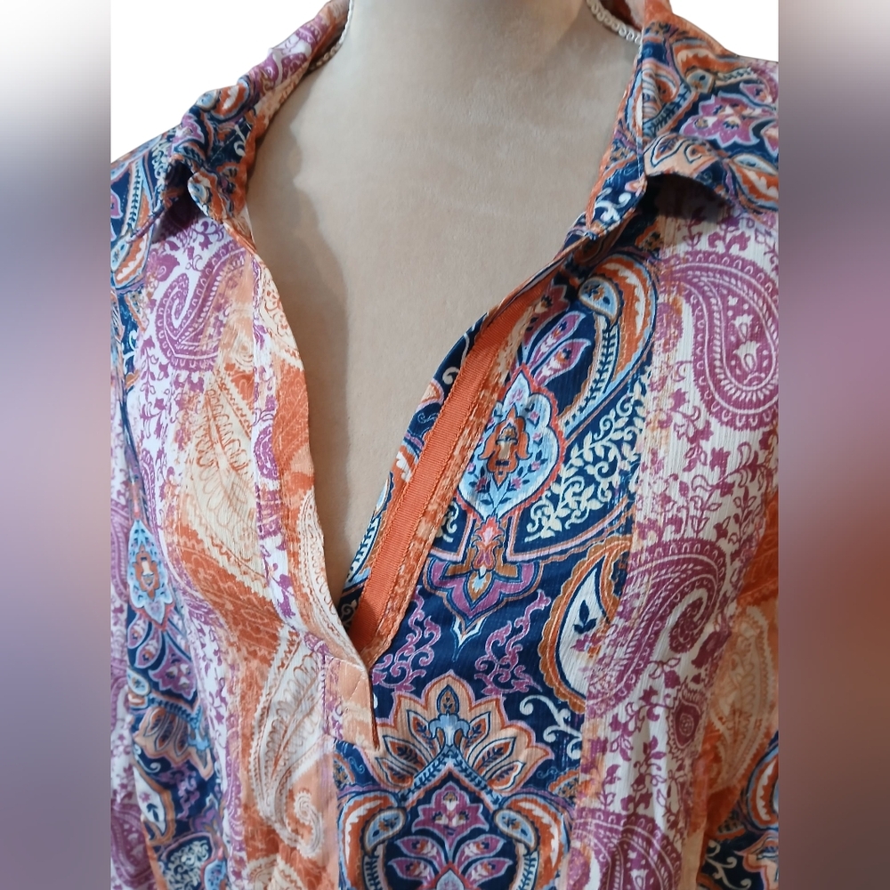 Alfred Dunner Colorful Paisley Stripe Womans Plus Blouse Top 3x Patchwork - Picture 2 of 10